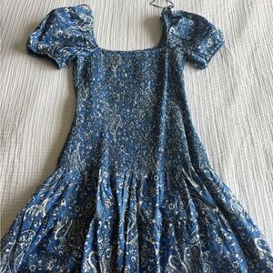 Blue Paisley Puff Sleeve Smocked Mini Dress